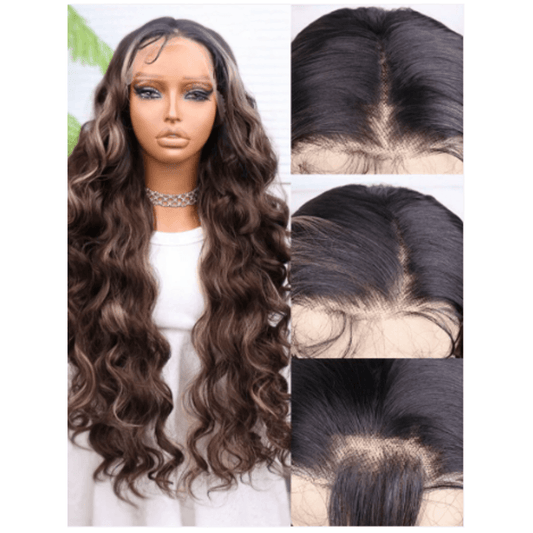 30 Inch Brown Wave 13x4 Front Lace Wig - Heat Resistant Synthetic