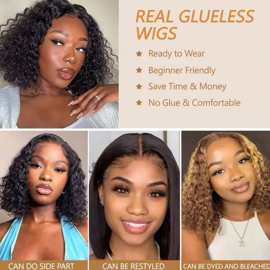 10 Inch Brazilian Deep Wave Curly Bob Wig 4x4 Glueless Lace Closure Wigs