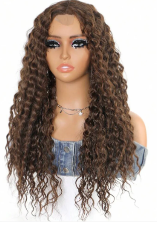 Cascade Kinky Curly Luxe Lace Front Wig front view brown