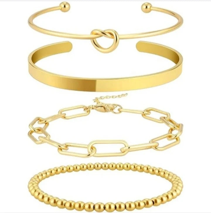 4-Piece Gold-Tone Stackable Bangle Set — Anti-Tarnish Bracelets for Women 