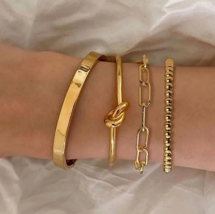 4-Piece Gold-Tone Stackable Bangle Set — Anti-Tarnish Bracelets for Women 