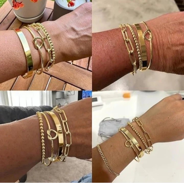 4-Piece Gold-Tone Stackable Bangle Set — Anti-Tarnish Bracelets for Women 