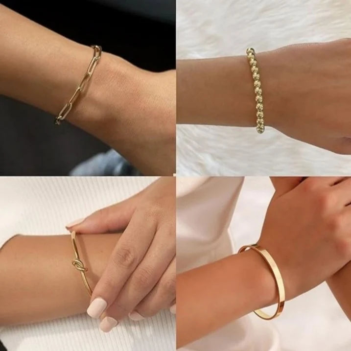 4-Piece Gold-Tone Stackable Bangle Set — Anti-Tarnish Bracelets for Women 