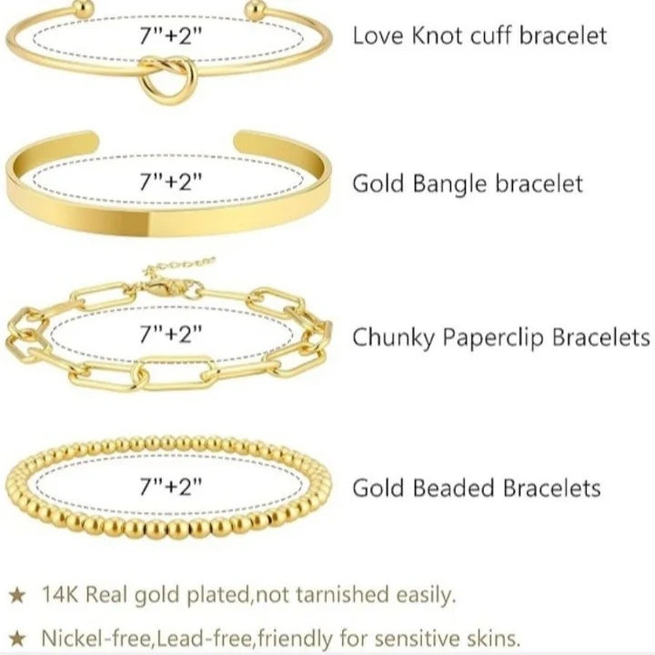 4-Piece Gold-Tone Stackable Bangle Set — Anti-Tarnish Bracelets for Women 