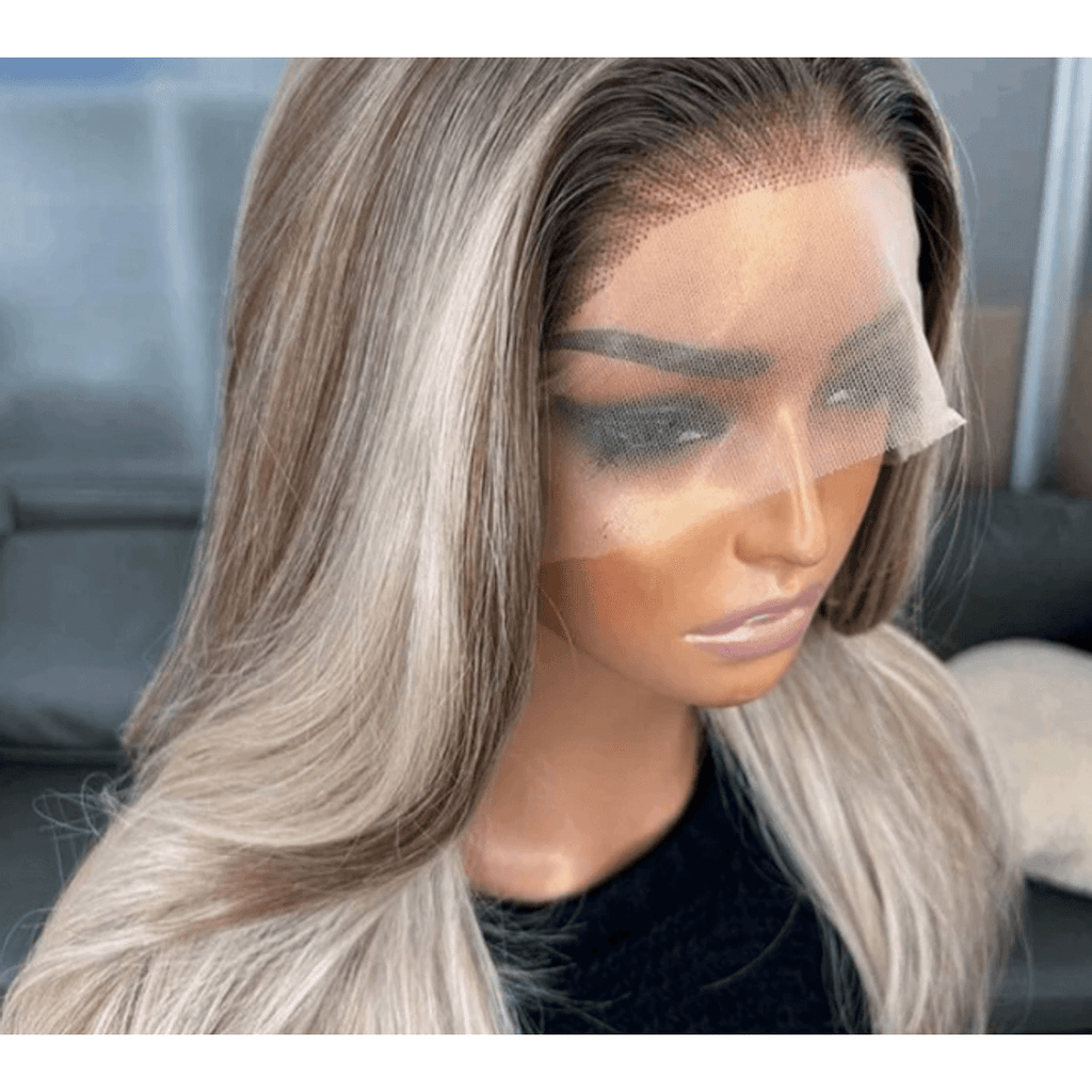Blonde Ombre Lace Front Wig Human Blend lace detail close up