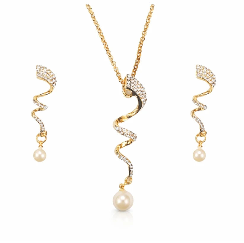 Classic Imitation Pearl Gold Jewellery Set — Elegant Party Wear 