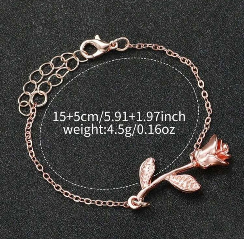 Rose Gold Starry Dial Watch & Rose Charm Bracelet Set 