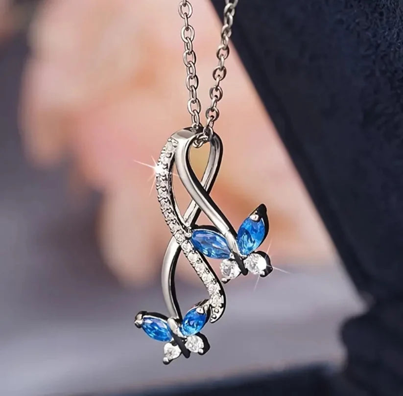 Elegant Twin Butterflies Infinity Pendant Necklace for Women 
