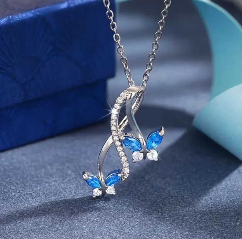 Elegant Twin Butterflies Infinity Pendant Necklace for Women 