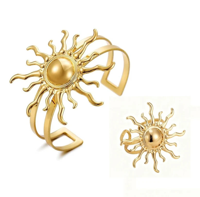 Gold Sun Bracelet & Ring Set — 2 Piece Boho Jewellery 