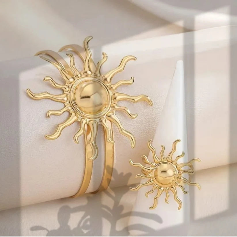 Gold Sun Bracelet & Ring Set — 2 Piece Boho Jewellery 