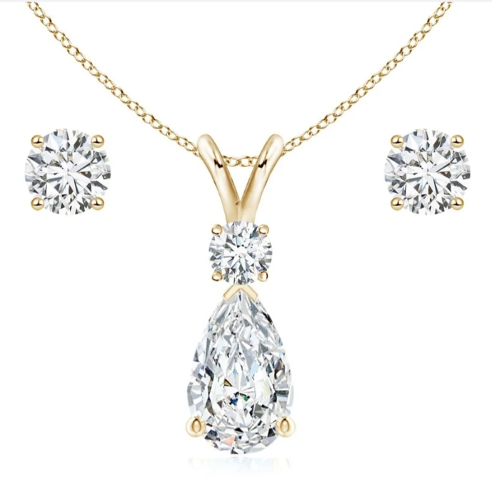 Crystal Elegance Jewellery Set — Earrings & Pendant Chain 