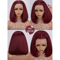 Burgundy 99J Lace Front Human Hair Bob Wig 360 view on mannequin