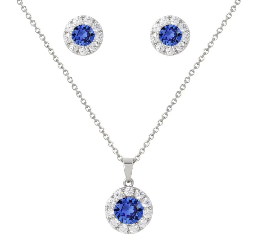 Sapphire Crystal Pendant Necklace & Earrings Set 