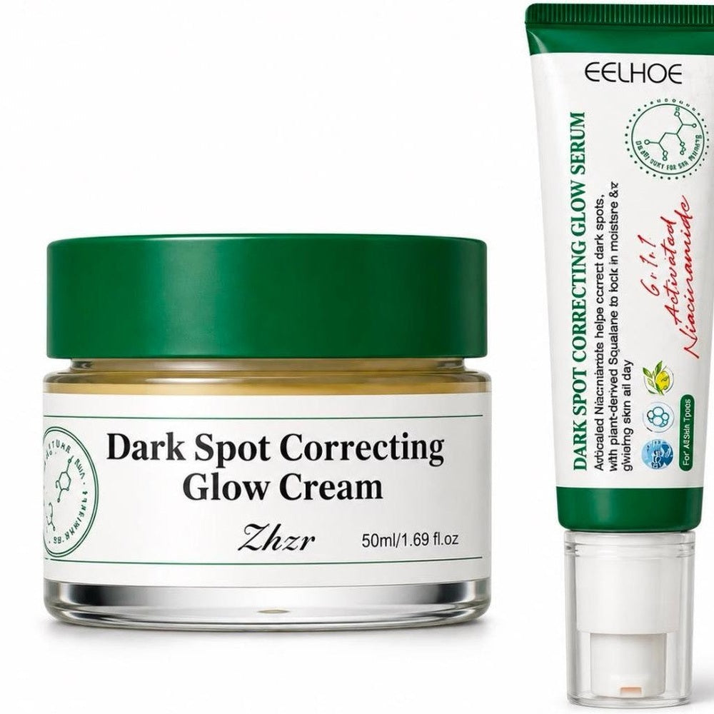 AXIS-Y dark spot correcting bundle featuring glow cream jar and niacinamide serum tube side by side