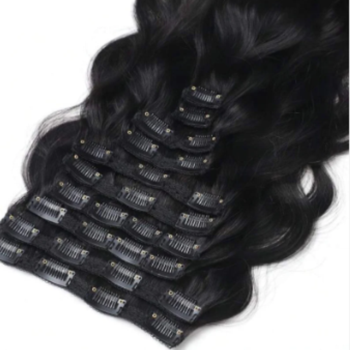 10pc Luxury Human Hair Clip-in Extensions 22-24 Inches - Black