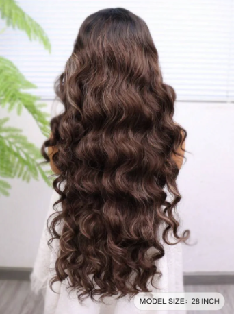 30 Inch Brown Wave 13x4 Front Lace Wig - Heat Resistant Synthetic