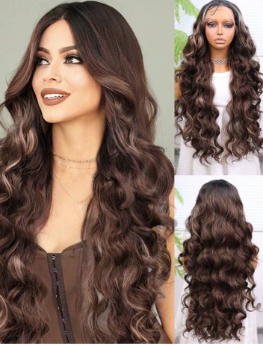 30 Inch Brown Wave 13x4 Front Lace Wig - Heat Resistant Synthetic