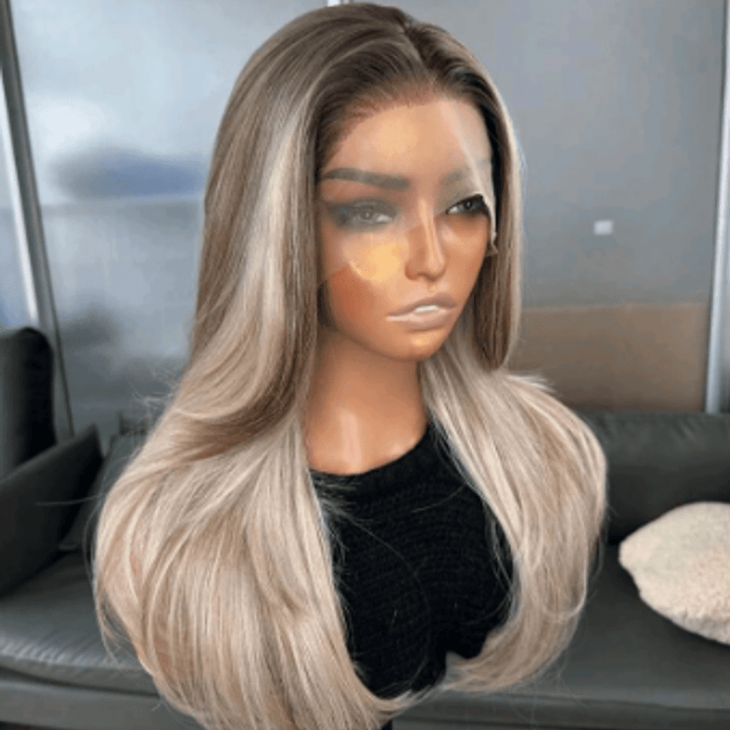 Blonde Ombre Lace Front Wig Human Blend front view on mannequin