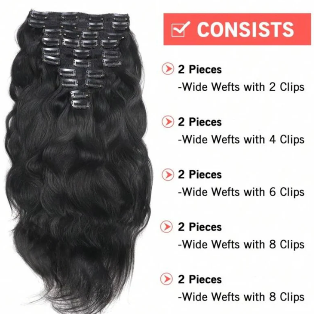 10pc Luxury Human Hair Clip-in Extensions 22-24 Inches - Black