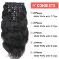 10pc Luxury Human Hair Clip-in Extensions 22-24 Inches - Black