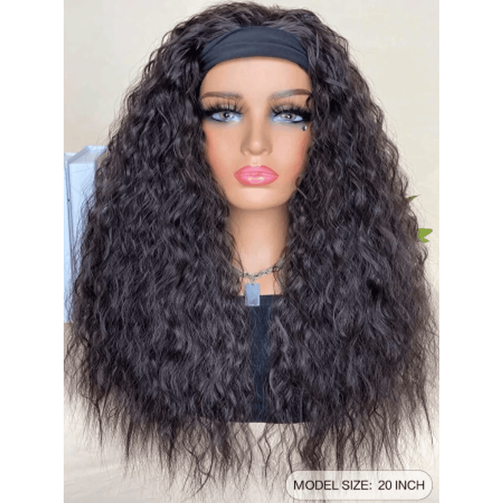 Dark Brown Headband Wig on mannequin side view 20 inch