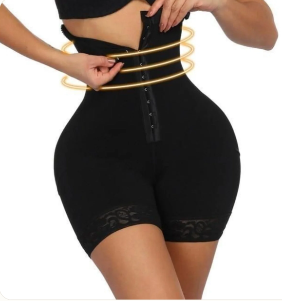 High Waist Shaping Shorts in Black — Hook and Eye Closure