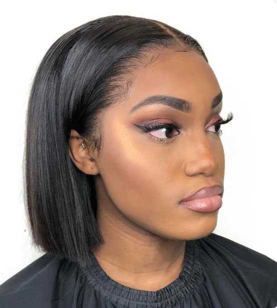 Brazilian Full Frontal Short Bob Wig — 8 Inch Lace Front Side View