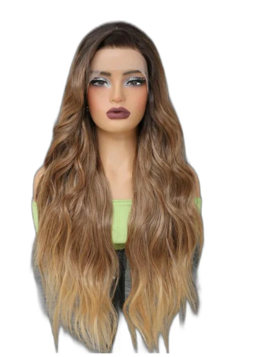 Ombre Blonde Long Wavy Lace Front Wig — 28 Inch front mannequin view