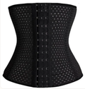 Elasticated Waist Cincher Corset in Black — Hook and Eye Closure Front View