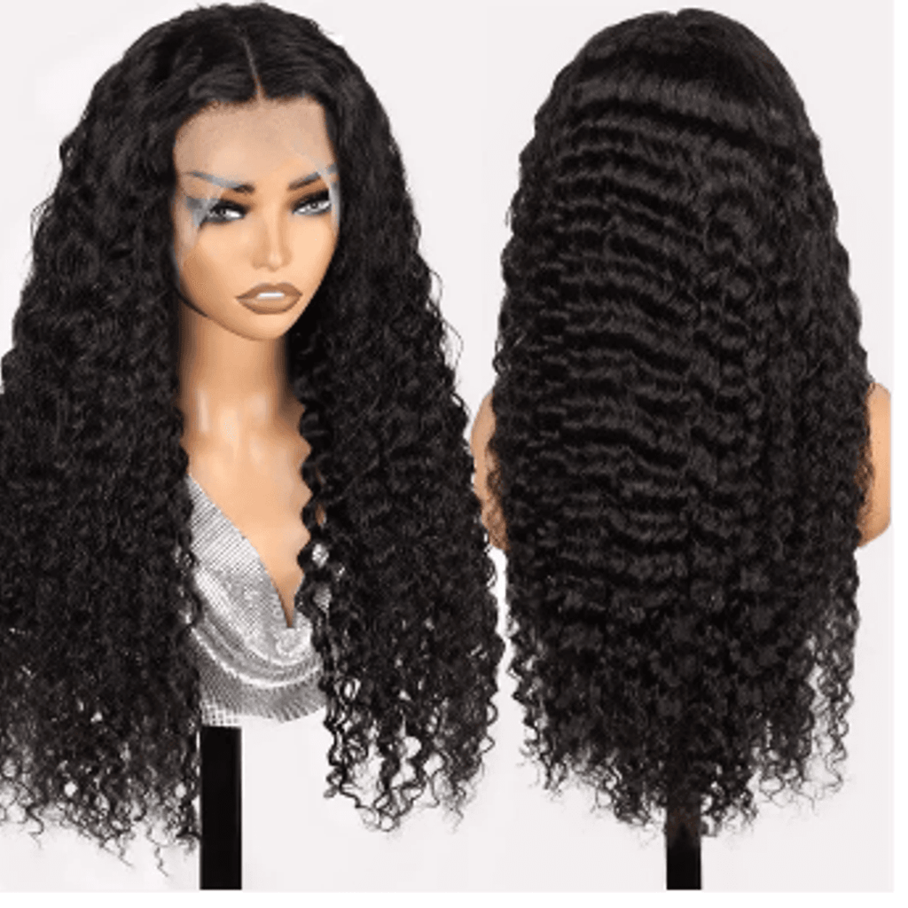 Glueless Deep Wave 5x5 Lace Wig front and back view on mannequin
