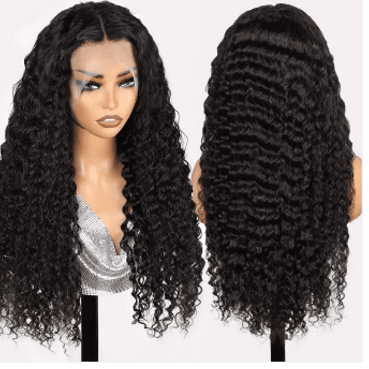 Glueless Deep Wave 5x5 Lace Wig front and back view on mannequin