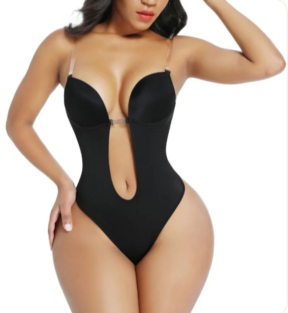 U-Plunge Backless Thong Bodysuit Quality Detail — Mesh Inner Layer and Steel Ring