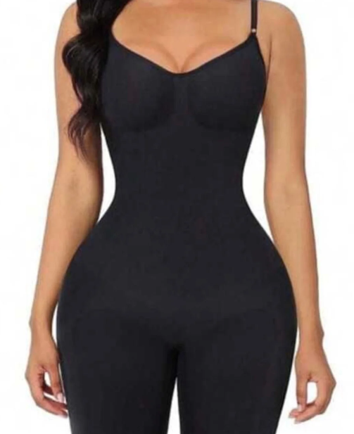 Seamless Full Coverage Bodysuit Shapewear in Black — Adjustable Straps