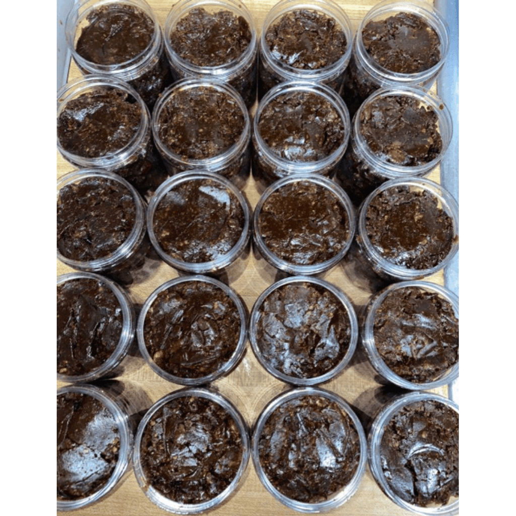 Organic black soap in 1L jars — bulk production