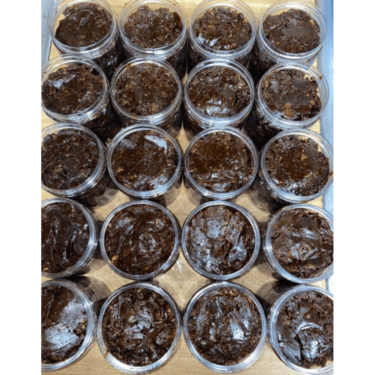 Organic black soap in 1L jars — bulk production