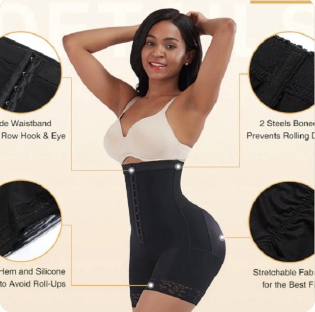 High Waist Shaping Shorts in Black — Hook and Eye Closure