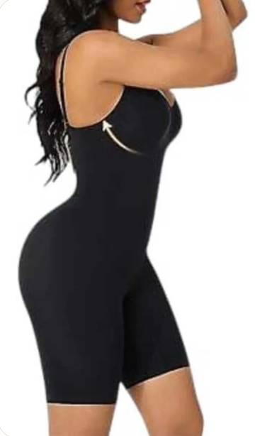 Seamless Full Coverage Bodysuit Shapewear in Black — Adjustable Straps