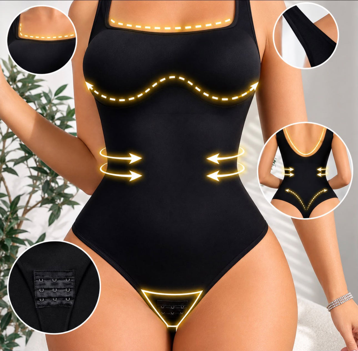 Seamless Bodysuit Shapewear — U-Neck Hook Closure 